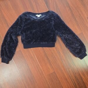 Knitworks Cropped Navy Soft Sweater With Silver Details Size 8 Like New